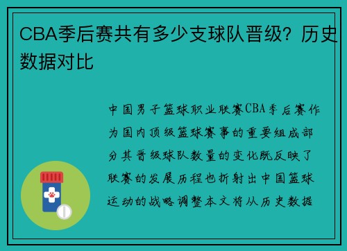 CBA季后赛共有多少支球队晋级？历史数据对比