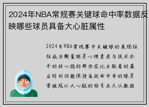 2024年NBA常规赛关键球命中率数据反映哪些球员具备大心脏属性